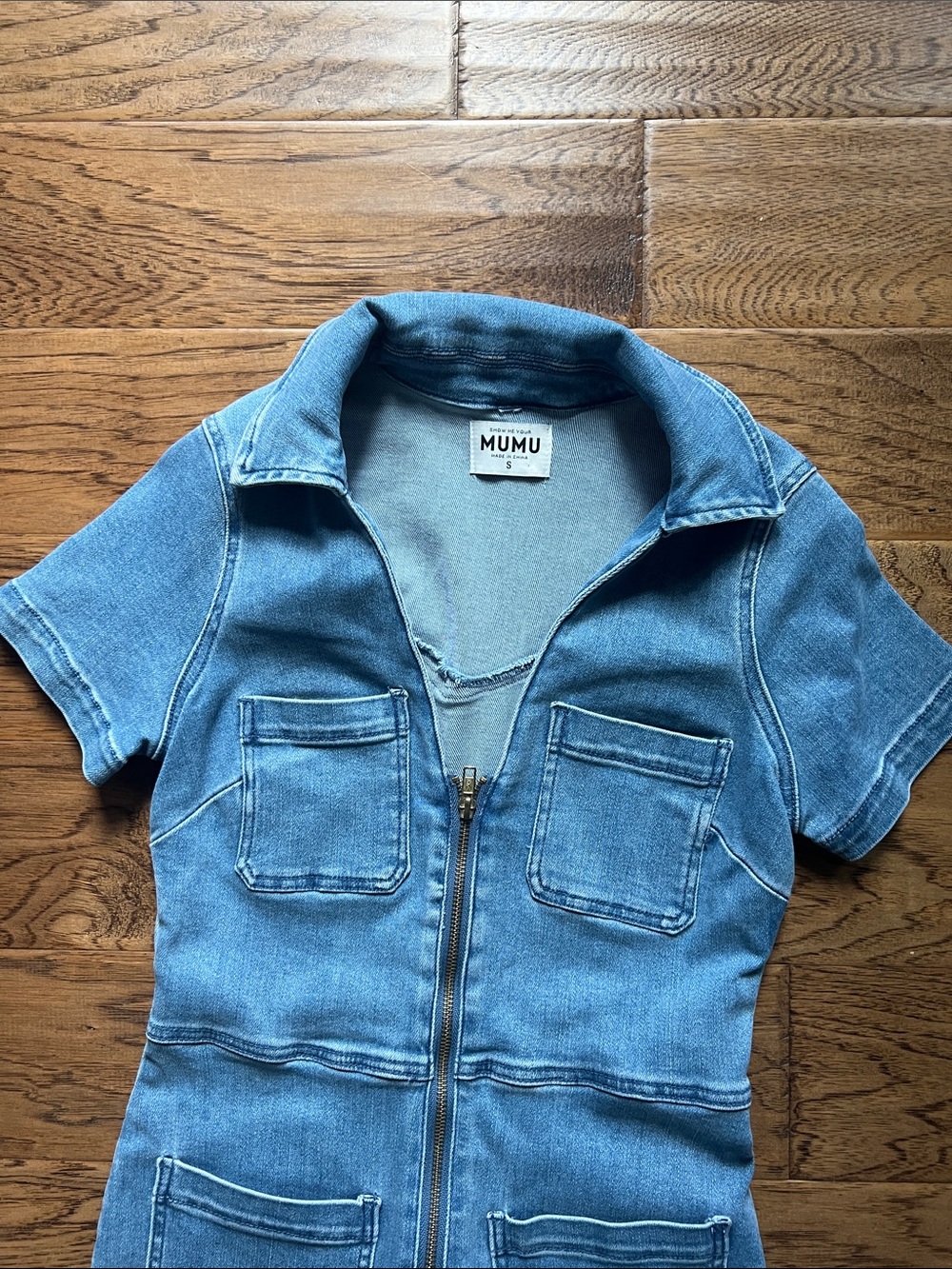 Show Me Your MuMu Blue Denim Zip-Front Romper - Picture 6 of 8